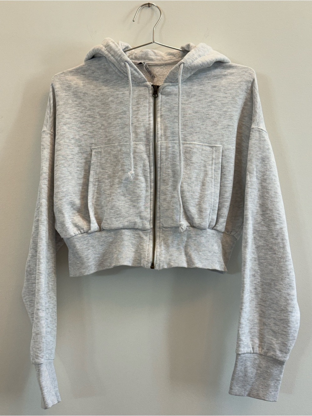 Zara Light Gray Cropped Zip Hoodie